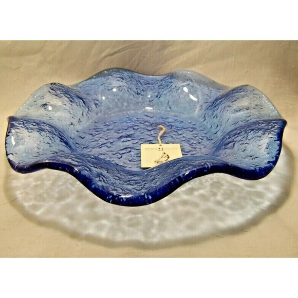 Italian Murero Glass Textured Wave Bowl Sky Blue - Picture 1 of 12